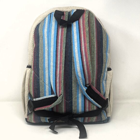 Beautiful Colorful Strip Large Pure Hemp Multi Pocket Backpack with Tree of Life